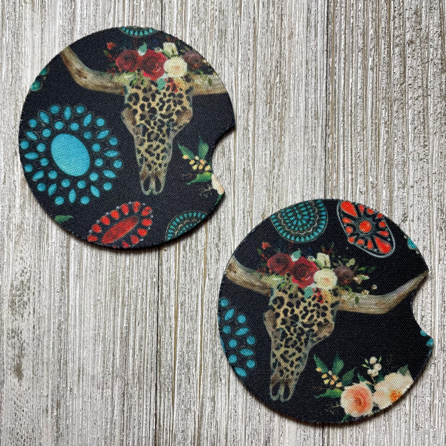Longhorn skull cheetah print Drink Coaster set of 2