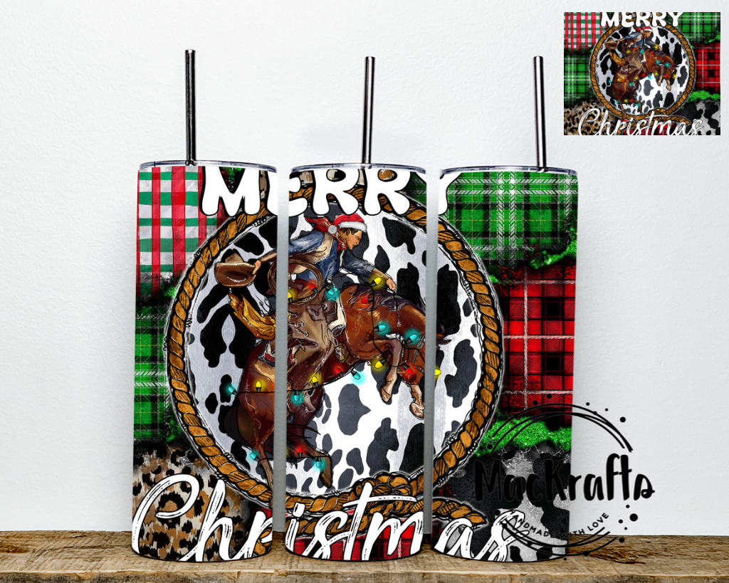 Cowboy Merry Christmas Plaid And Cow Print Tumbler | Stainless Steel Double Wall Tumbler