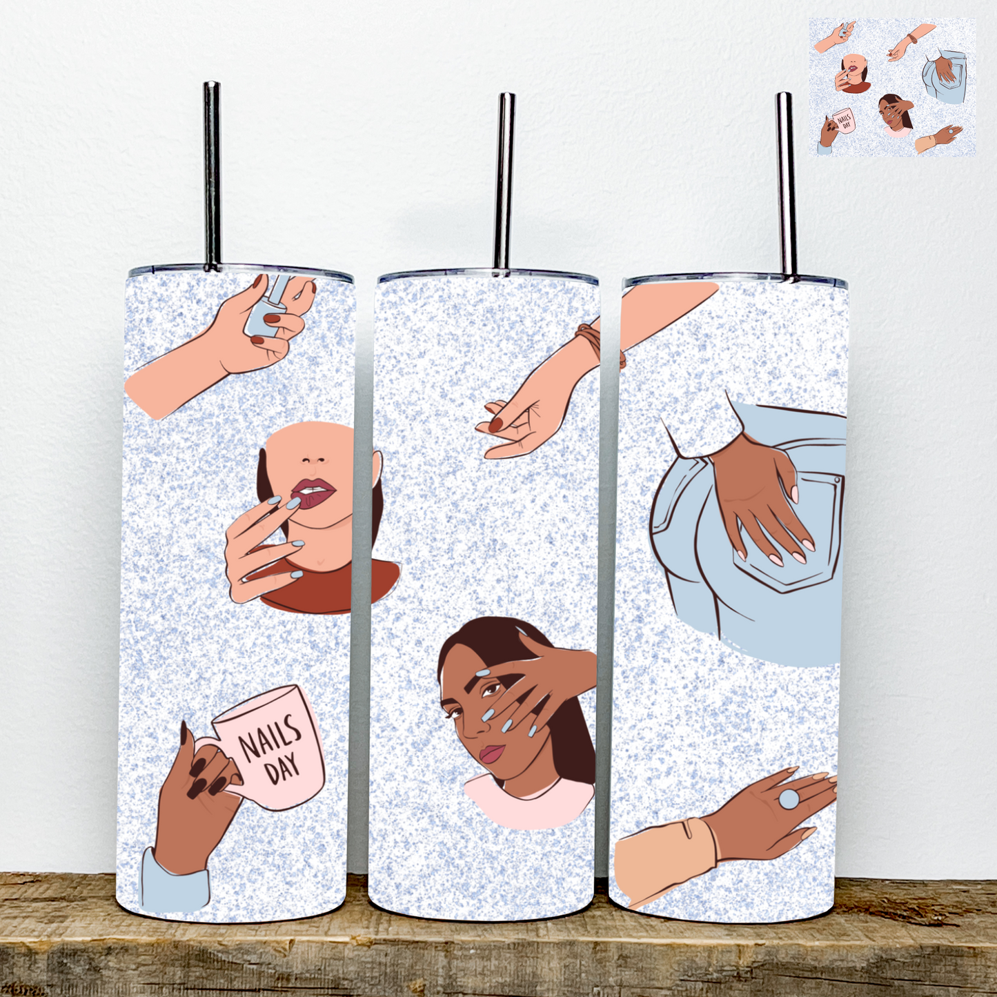 Nails Day Blue Spray Paint Tumbler | Stainless Steel Double Wall Tumbler