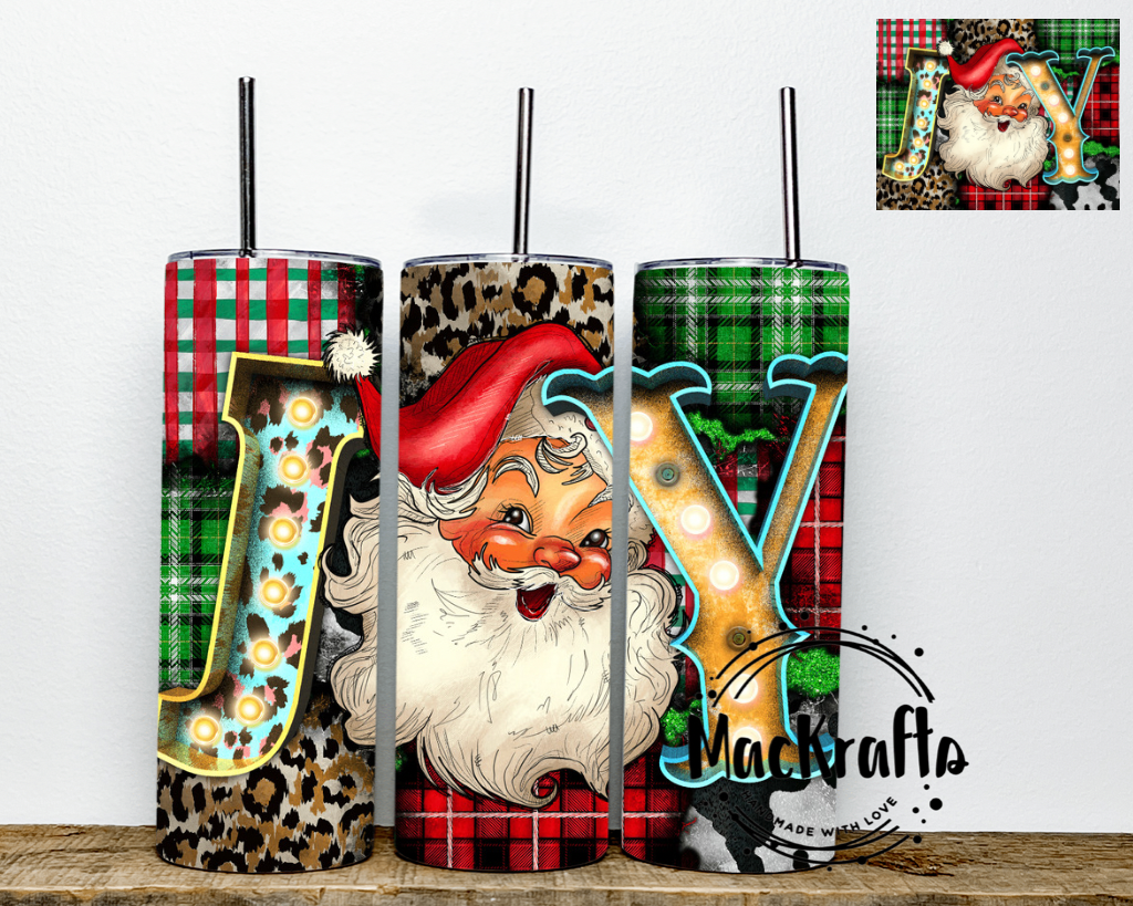 Joy Santa Christmas Plaid And Cow Print Tumbler | Stainless Steel Double Wall Tumbler