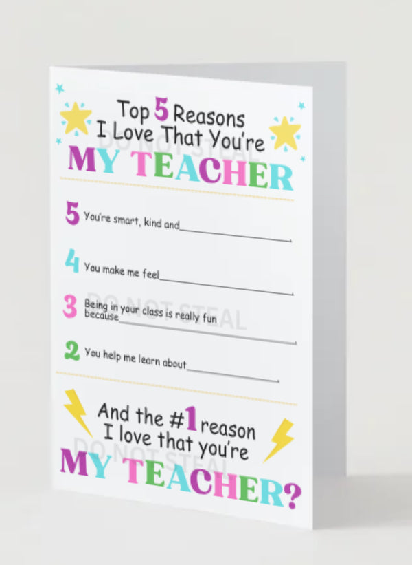 Teacher Appreciation Card Instant Digital Download