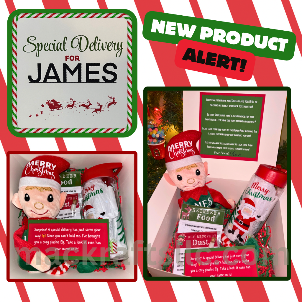 Special Delevery Box- With FREE personalization Christmas Elf Stuffy