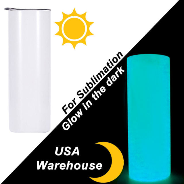 GLOW IN THE DARK Blank Sublimation 20oz Straight Tumblers | Case of 25 | Glows green