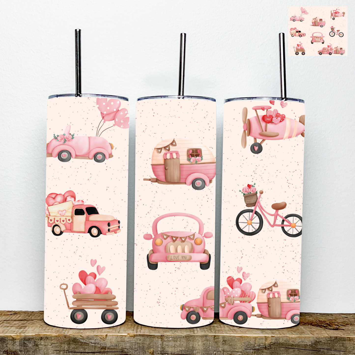 Pink Vintage Wheelie Valentine’s Tumbler | Stainless Steel Double Wall Tumbler