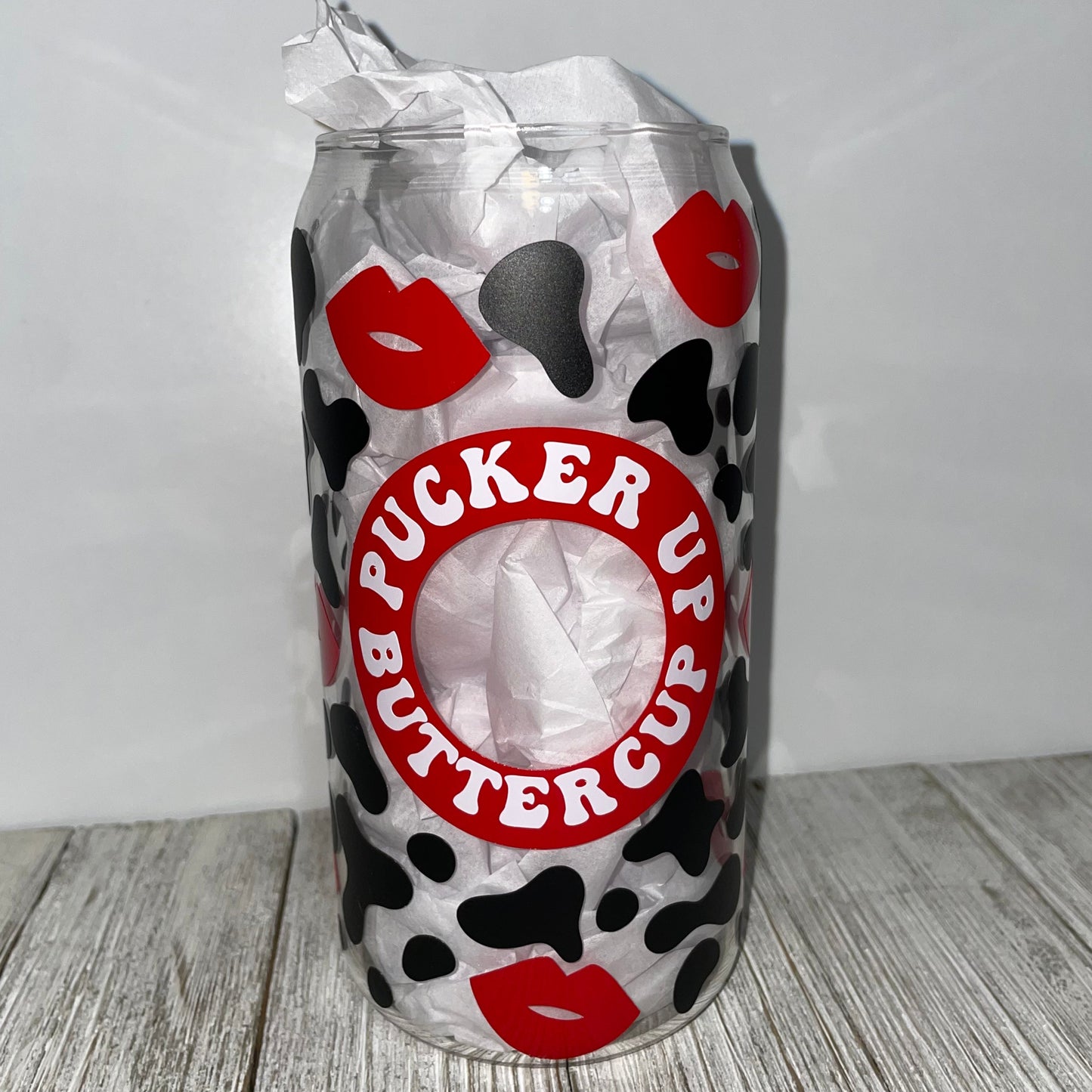 Pucker Up Buttercup Cow Print Glass Cup | 16oz Libby Glass Cup