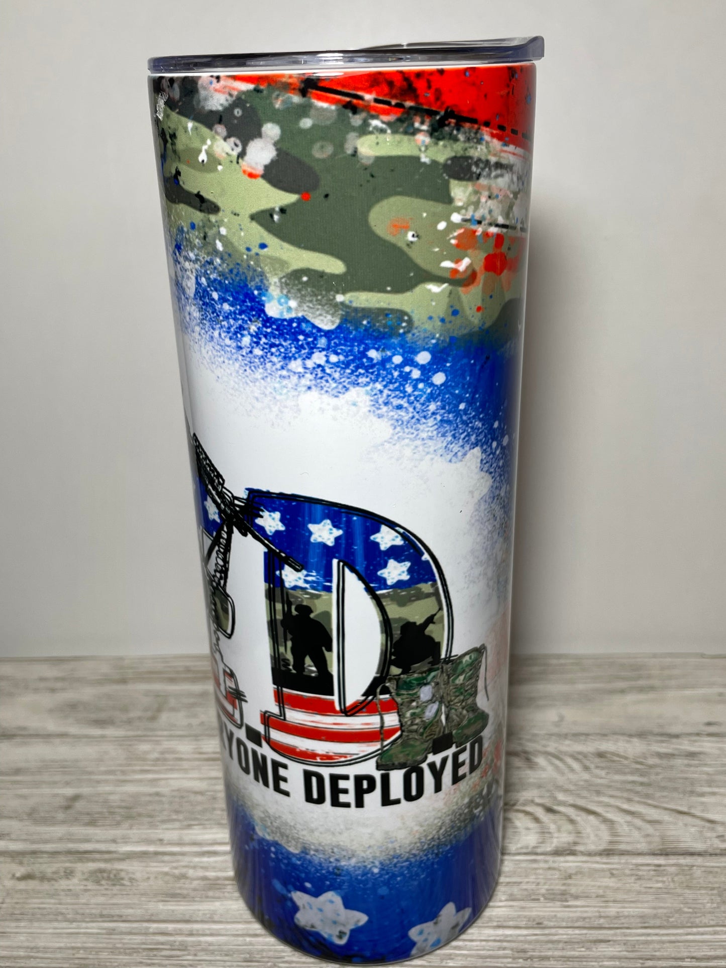 R.E.D Remember Everyone Deployed Flag/Camo Tumbler