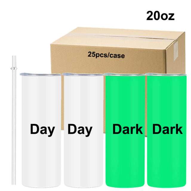 GLOW IN THE DARK Blank Sublimation 20oz Straight Tumblers | Case of 25 | Glows green