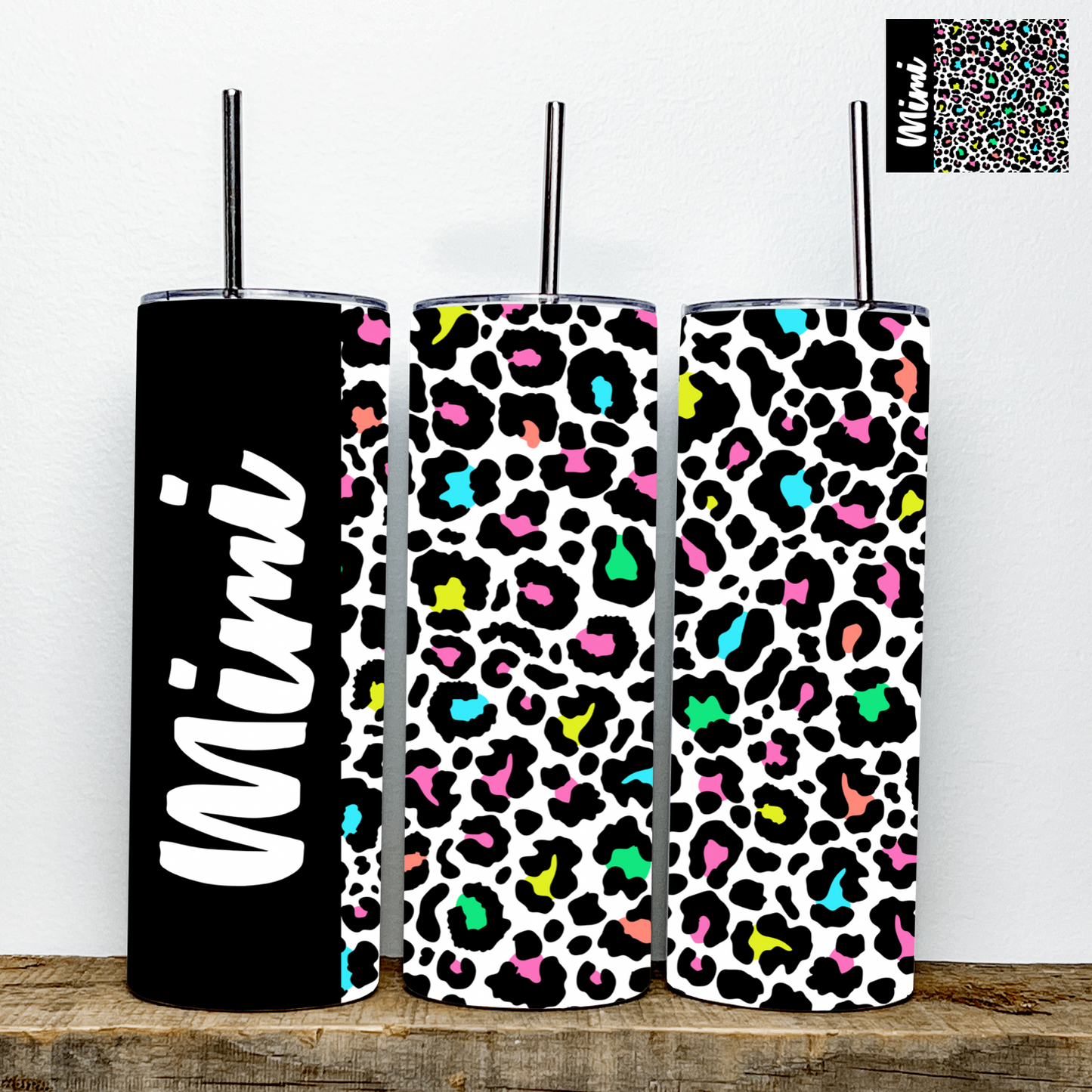 Mama/Mini/MiMi/Nana Neon Leopard Print Tumbler | Stainless Steel Double Wall Tumbler