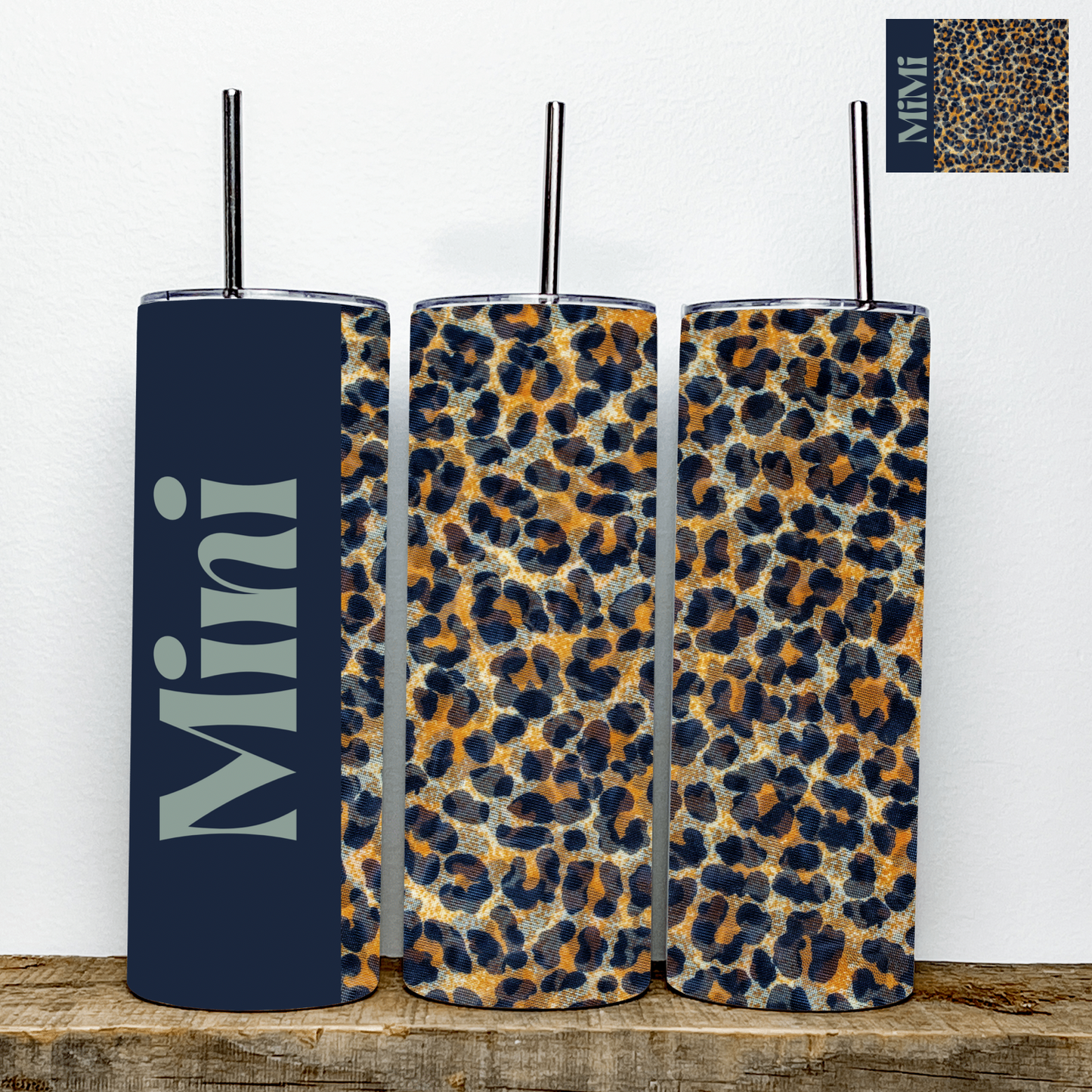 Mama/Mini/MiMi/Nana Navy Blue Leopard Print Tumbler | Stainless Steel Double Wall Tumbler