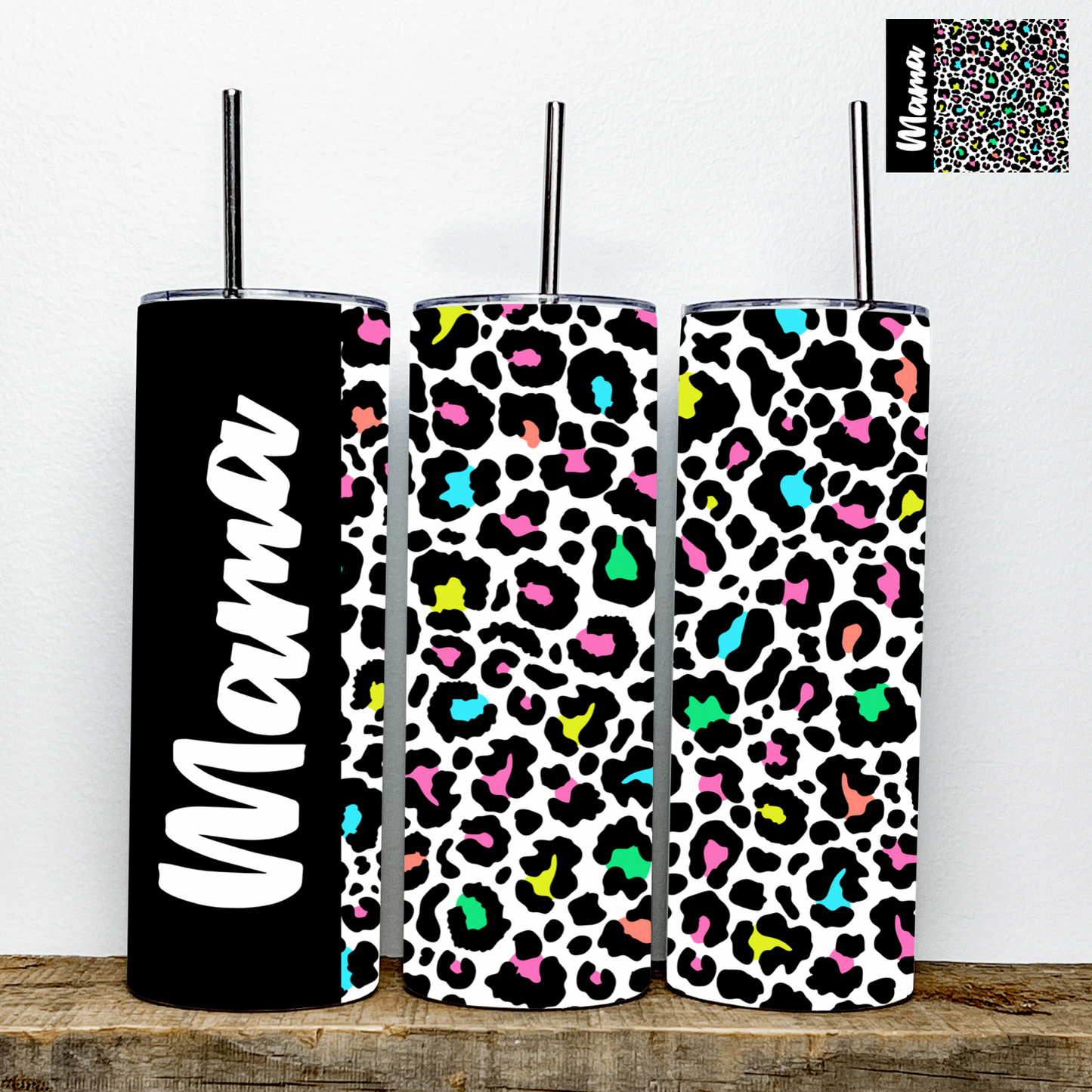 Mama/Mini/MiMi/Nana Neon Leopard Print Tumbler | Stainless Steel Double Wall Tumbler