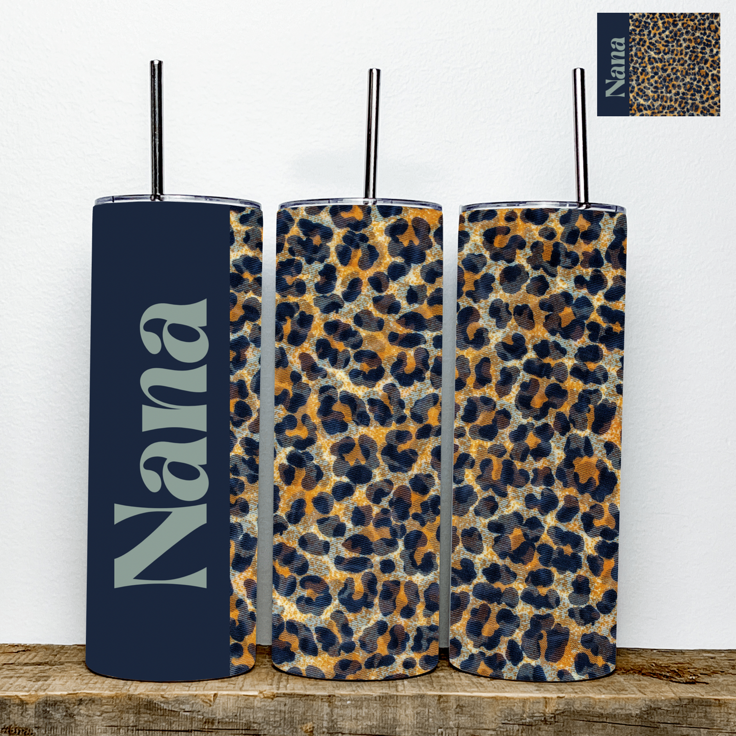 Mama/Mini/MiMi/Nana Navy Blue Leopard Print Tumbler | Stainless Steel Double Wall Tumbler